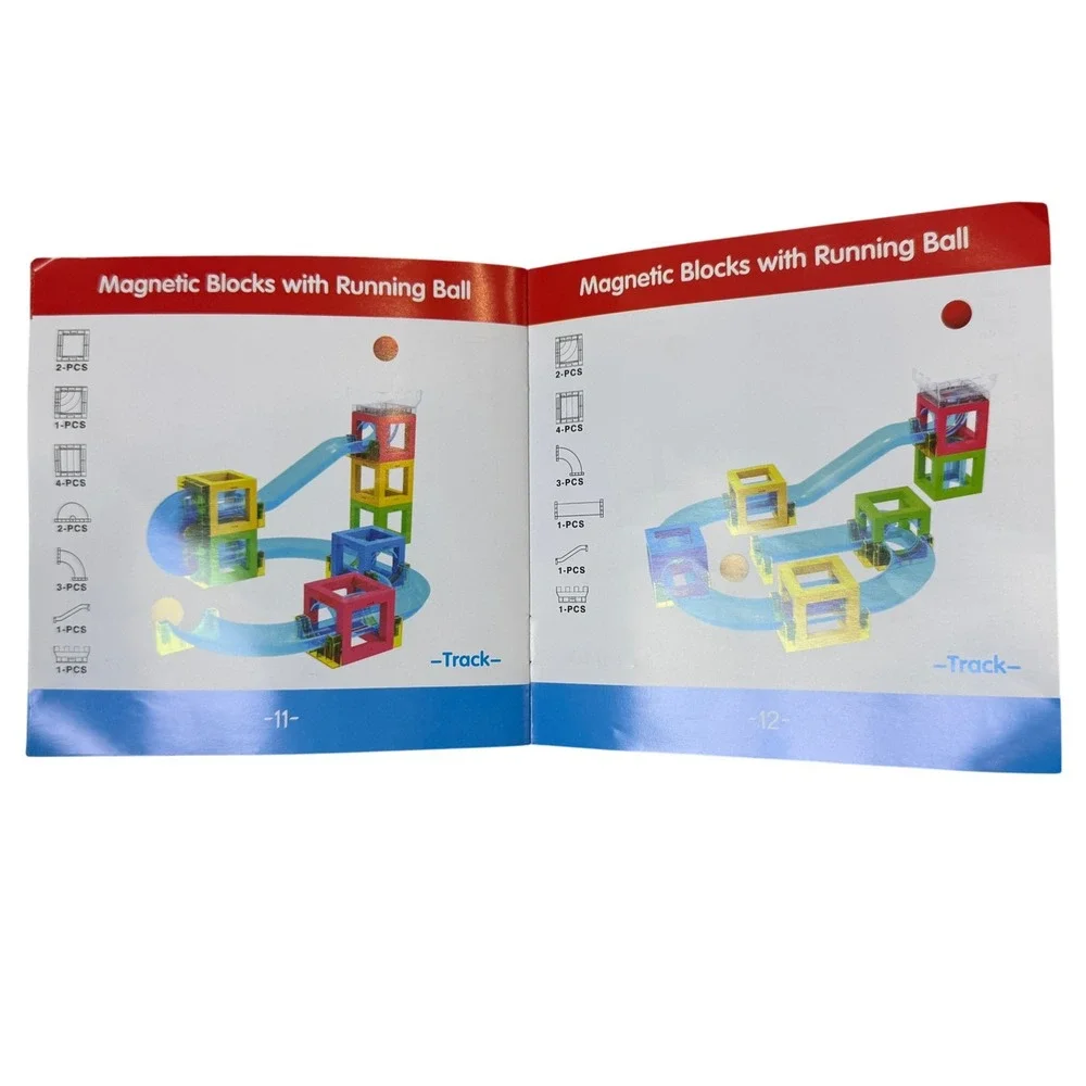 Magnetic Blocks with Running Ball STEM Building Set 54 Pieces Wooden BallsManual